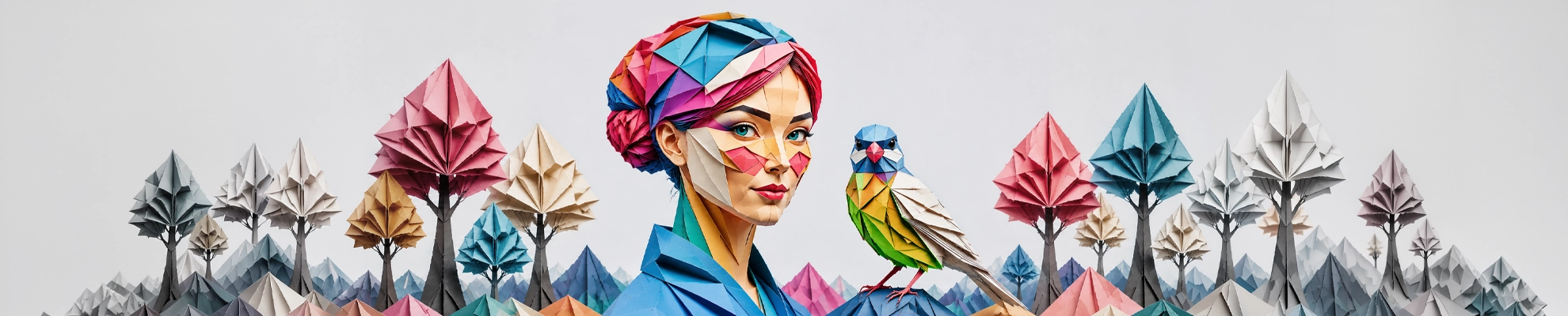 Tekening van een origami vrouw die de complexiteit van de hersenen verbeeld